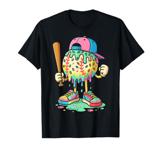 Baseball Drip Ice Cream Drip Baseball Sport T-Shirt - Unique Graphic Unisex - T-Shirt, Sweatshirt, Hoodie