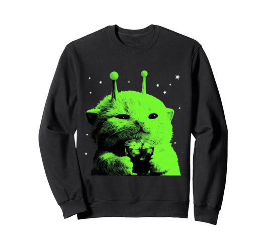 Alien Cat Ufo Meme Silly Space Sweatshirt - Unique Graphic for Adults - T-Shirt, Sweatshirt, Hoodie