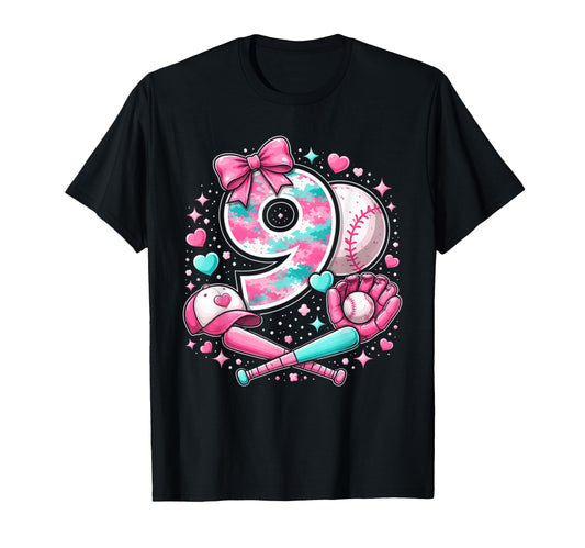 Baseball 9Th Birthday Celebration T-Shirt - Casual Everyday Wear Unisex - T-Shirt, Sweatshirt, Hoodie