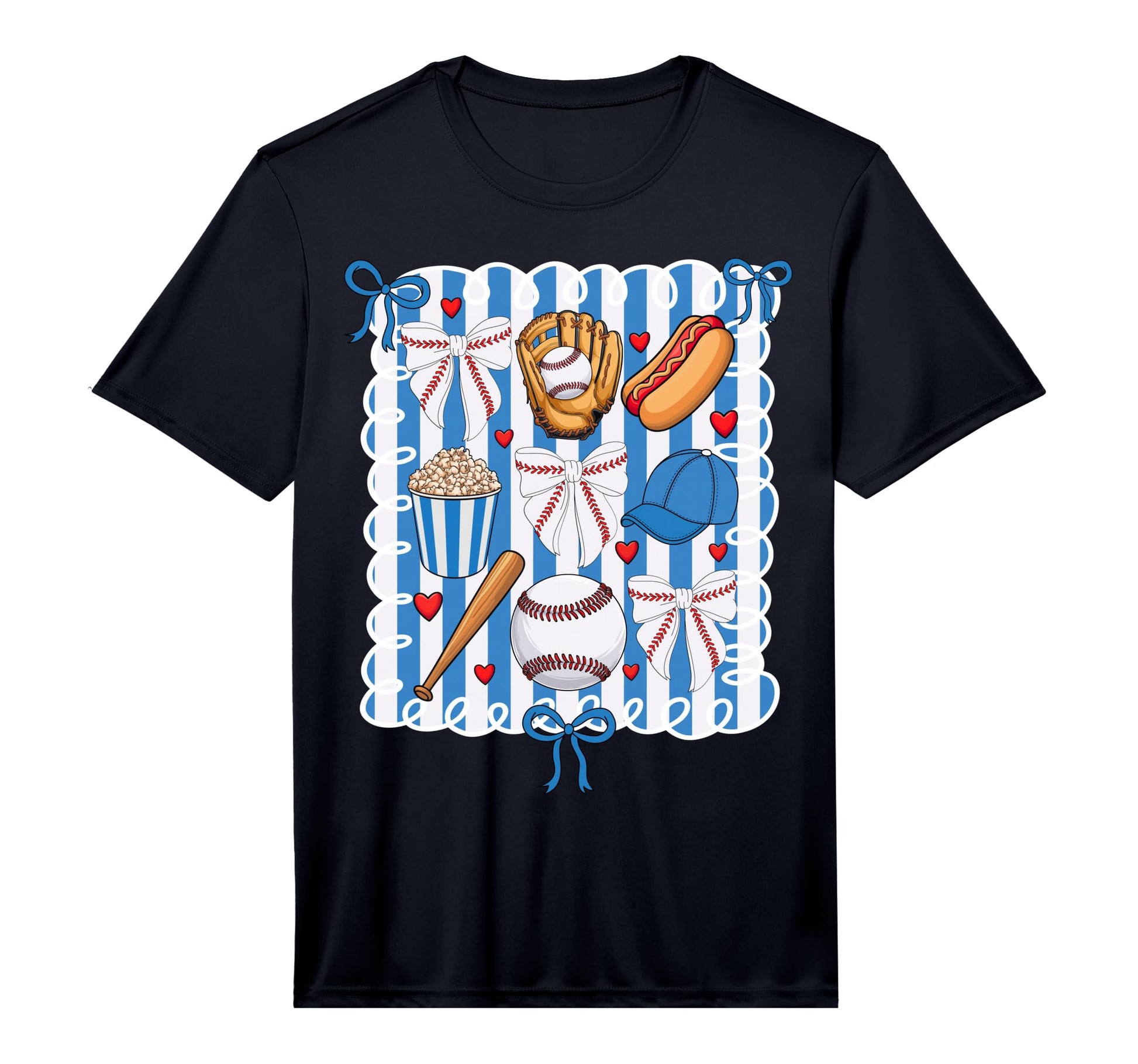 Baseball Coquette Bow Baseball Cheer Mom T-Shirt - Graphic Print Men Women - T-Shirt, Sweatshirt, Hoodie