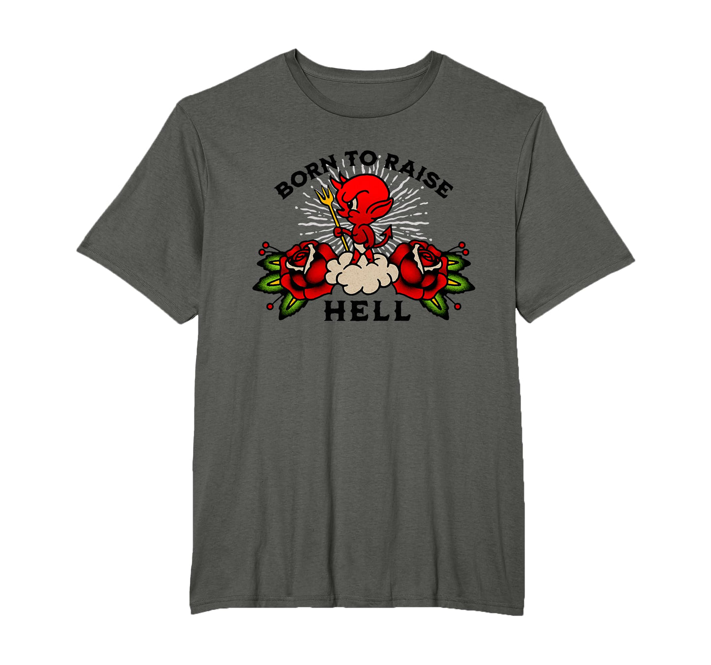 Born To Raise Hell Tattoo Flash Devil T-Shirt - Custom Art Print Unisex - T-Shirt, Sweatshirt, Hoodie
