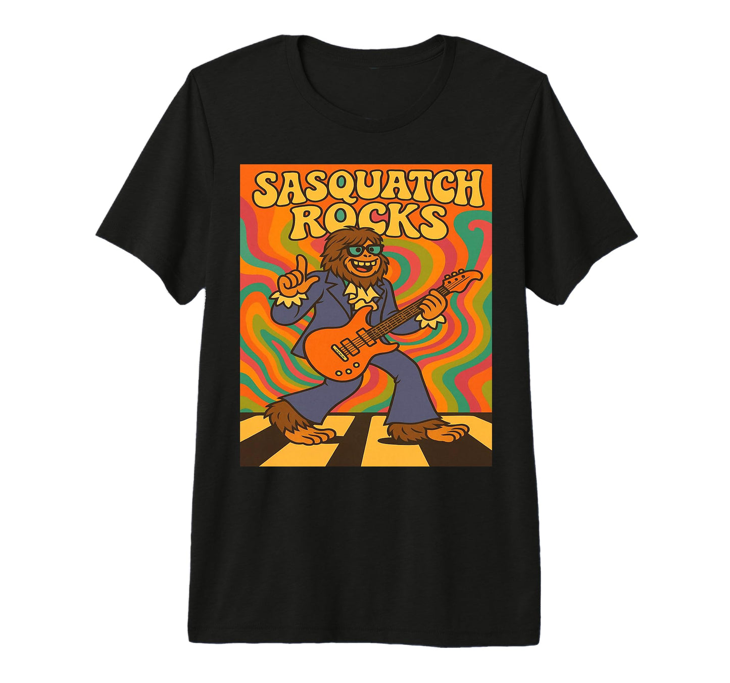 Groovy Psychedelic Sasquatch 60S T-Shirt - Casual Everyday Wear Unisex - T-Shirt, Sweatshirt, Hoodie