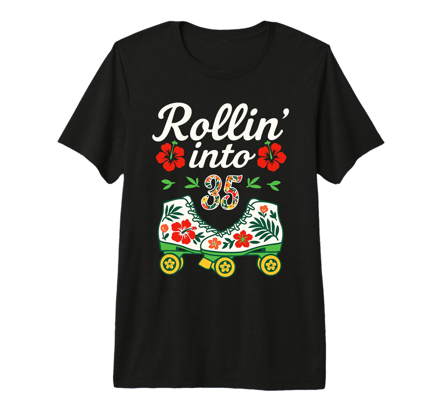 Roller Skate Floral Rollin Into 35 T-Shirt - Minimalist Print for Adults - T-Shirt, Sweatshirt, Hoodie