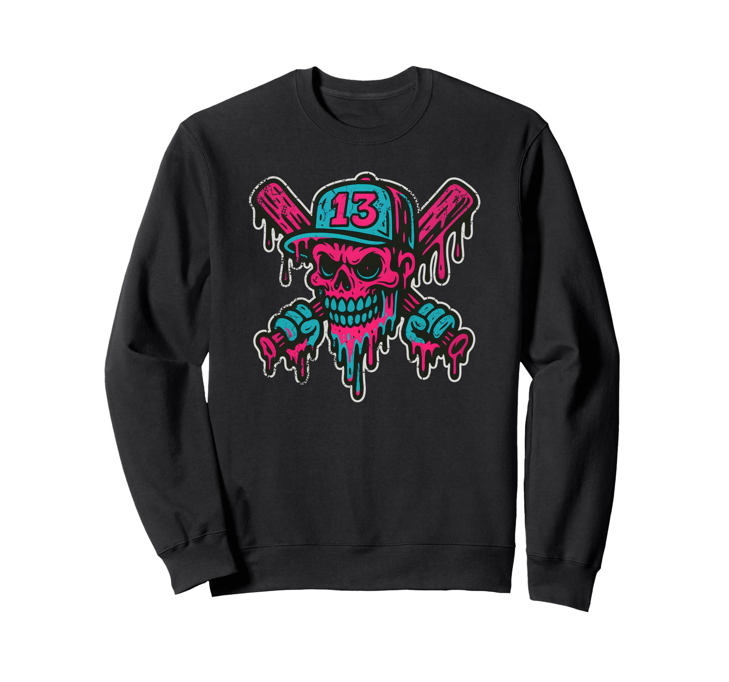 Baseball Skull Drip Softball Sweatshirt - Casual Everyday Wear for Adults - T-Shirt, Sweatshirt, Hoodie