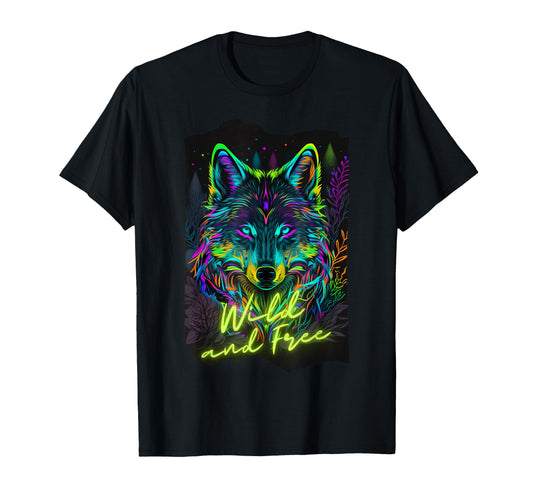 80S Vaporwave Synthwave Wolf Colorful T-Shirt - Fun Novelty Design Unisex - T-Shirt, Sweatshirt, Hoodie