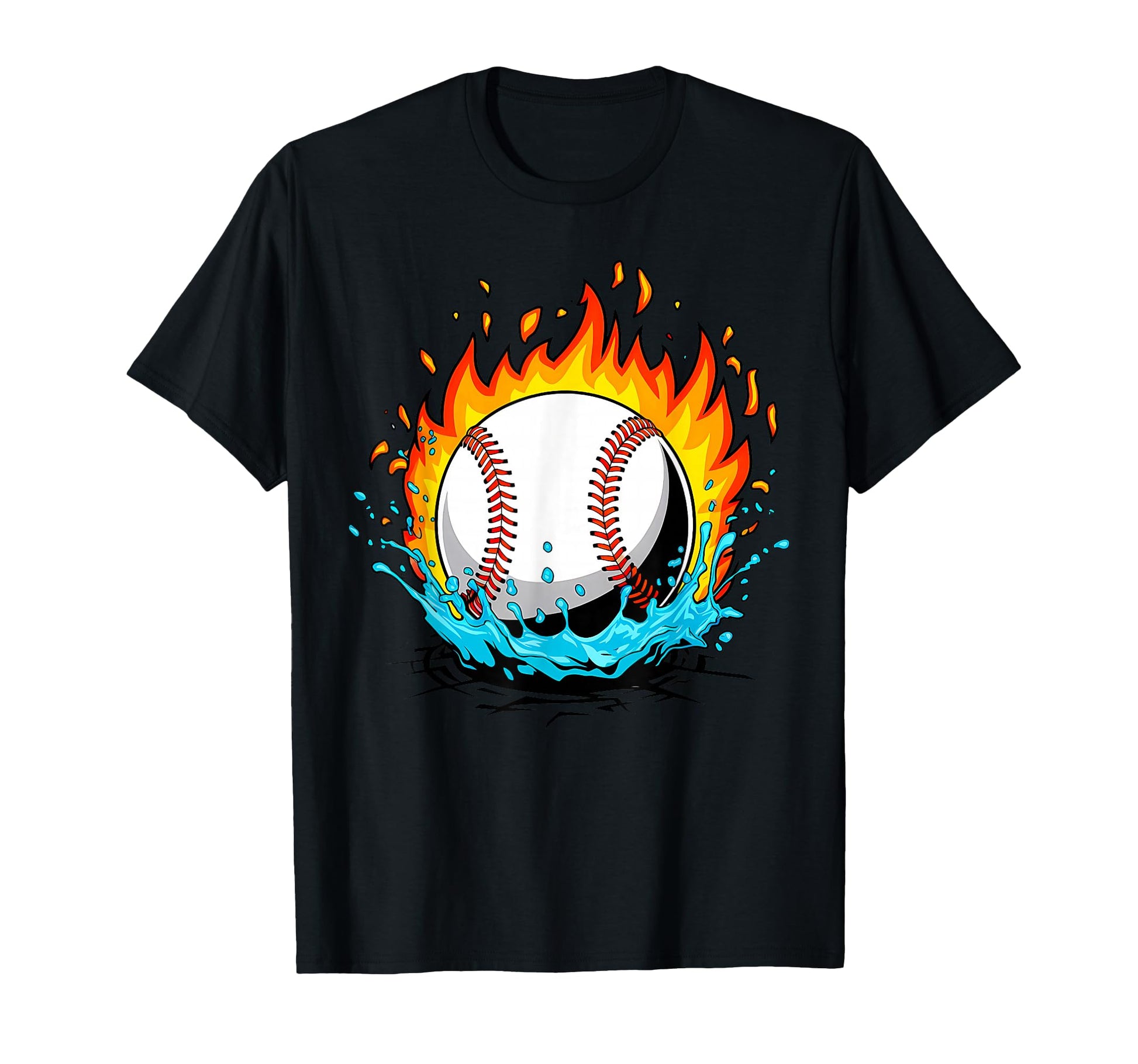 Baseball Ice Splash Fire Flame Sport T-Shirt - Graphic Print for Adults - T-Shirt, Sweatshirt, Hoodie