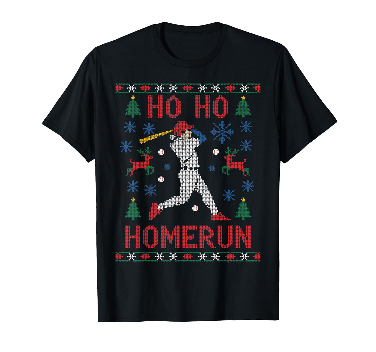 Ho Ho Home Run Funny Baseball Lover Ugly T-Shirt - Graphic Print for Adults - T-Shirt, Sweatshirt, Hoodie