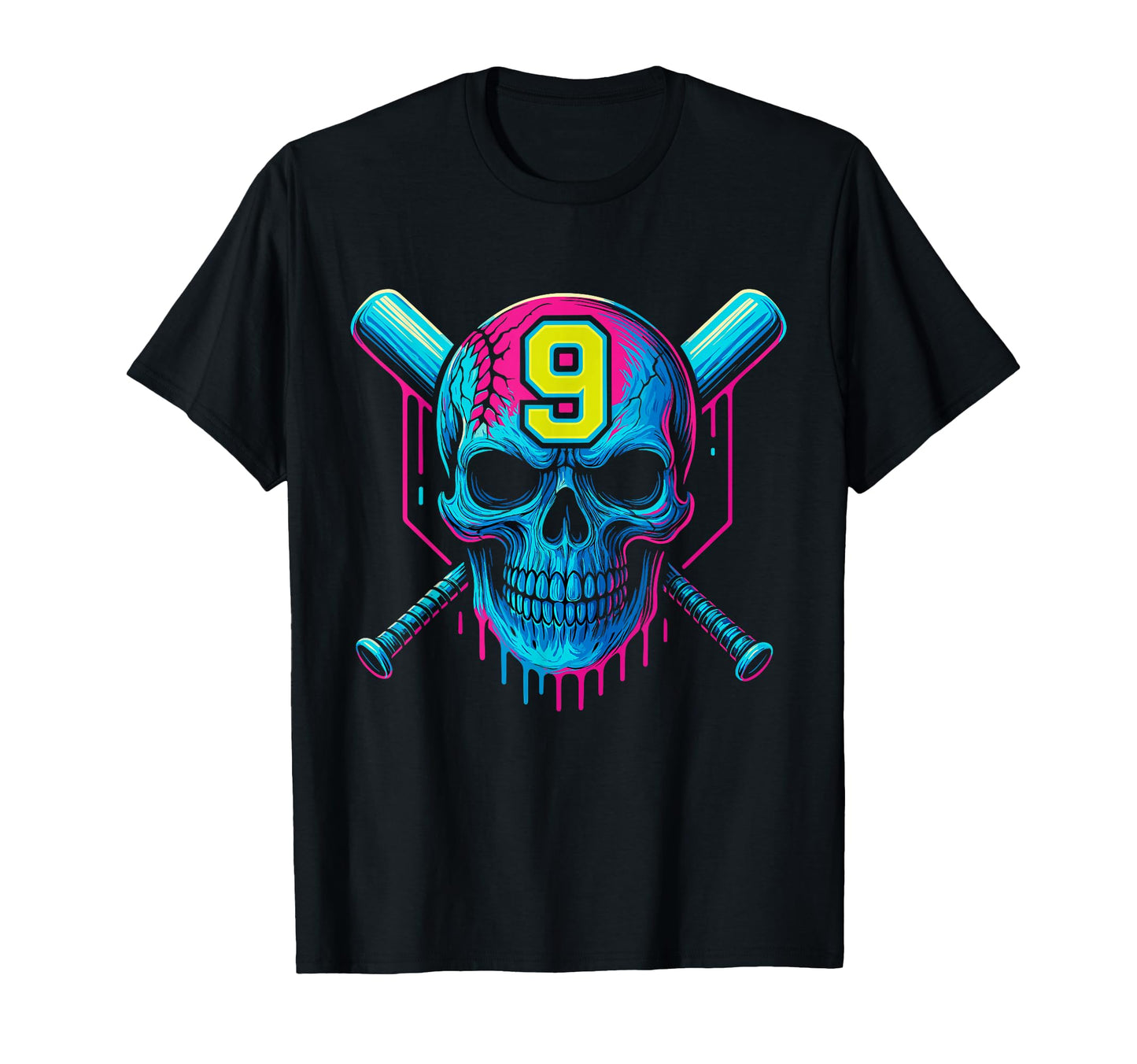Baseball Skull Drip 9Th Birthday 9 T-Shirt - Minimalist Print Men Women - T-Shirt, Sweatshirt, Hoodie