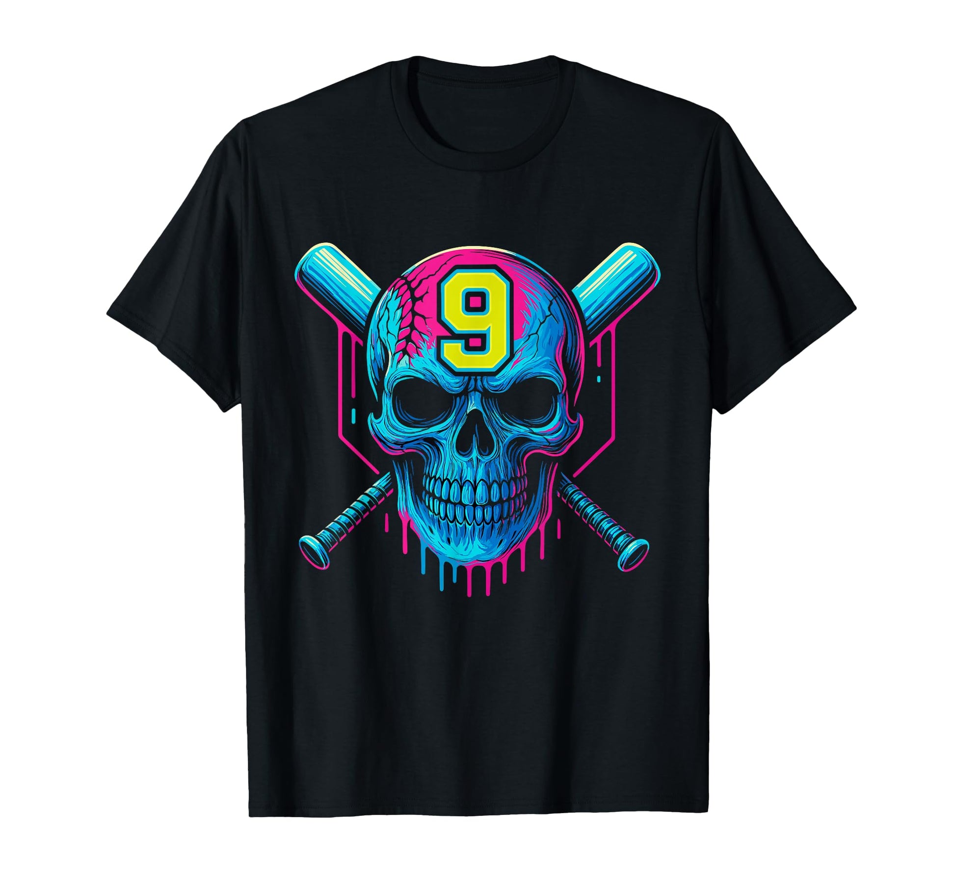 Baseball Skull Drip 9Th Birthday 9 T-Shirt - Minimalist Print Men Women - T-Shirt, Sweatshirt, Hoodie