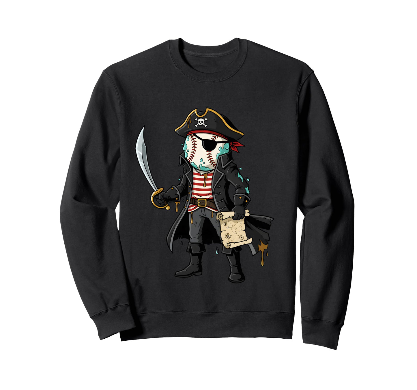 Pirate Baseball Skull Eye Patch Sweatshirt - Minimalist Print for Adults - T-Shirt, Sweatshirt, Hoodie