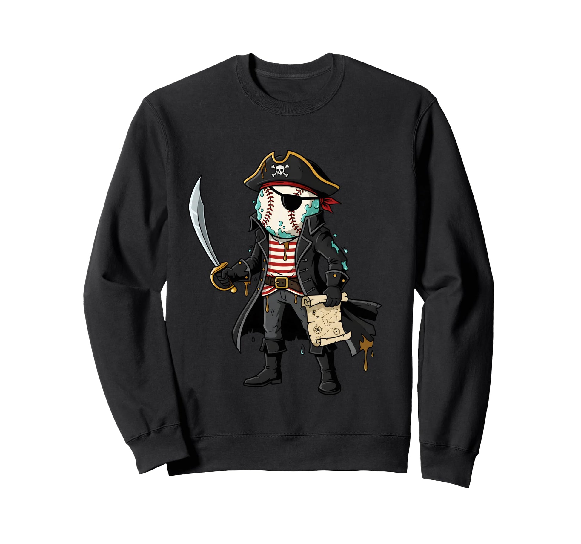 Pirate Baseball Skull Eye Patch Sweatshirt - Minimalist Print for Adults - T-Shirt, Sweatshirt, Hoodie