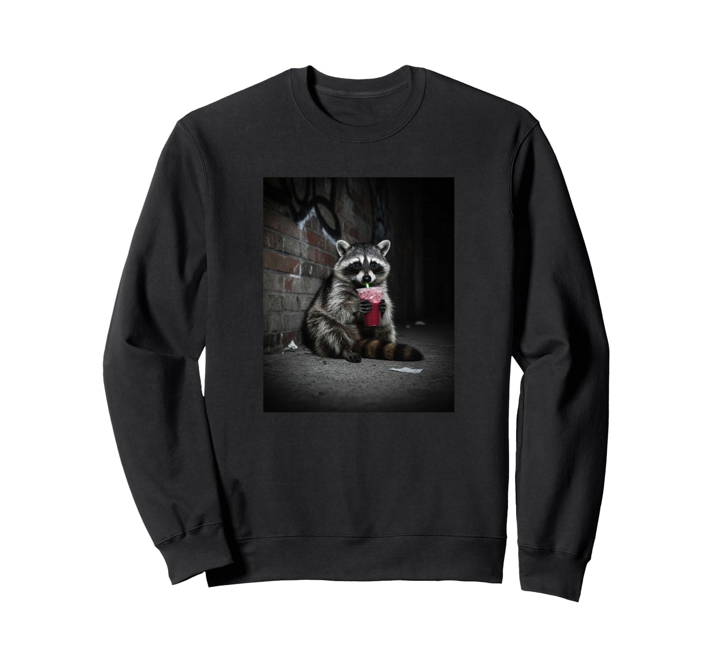 Drinking Juice Funny Raccoon Meme Sweatshirt - Unique Graphic for Adults - T-Shirt, Sweatshirt, Hoodie