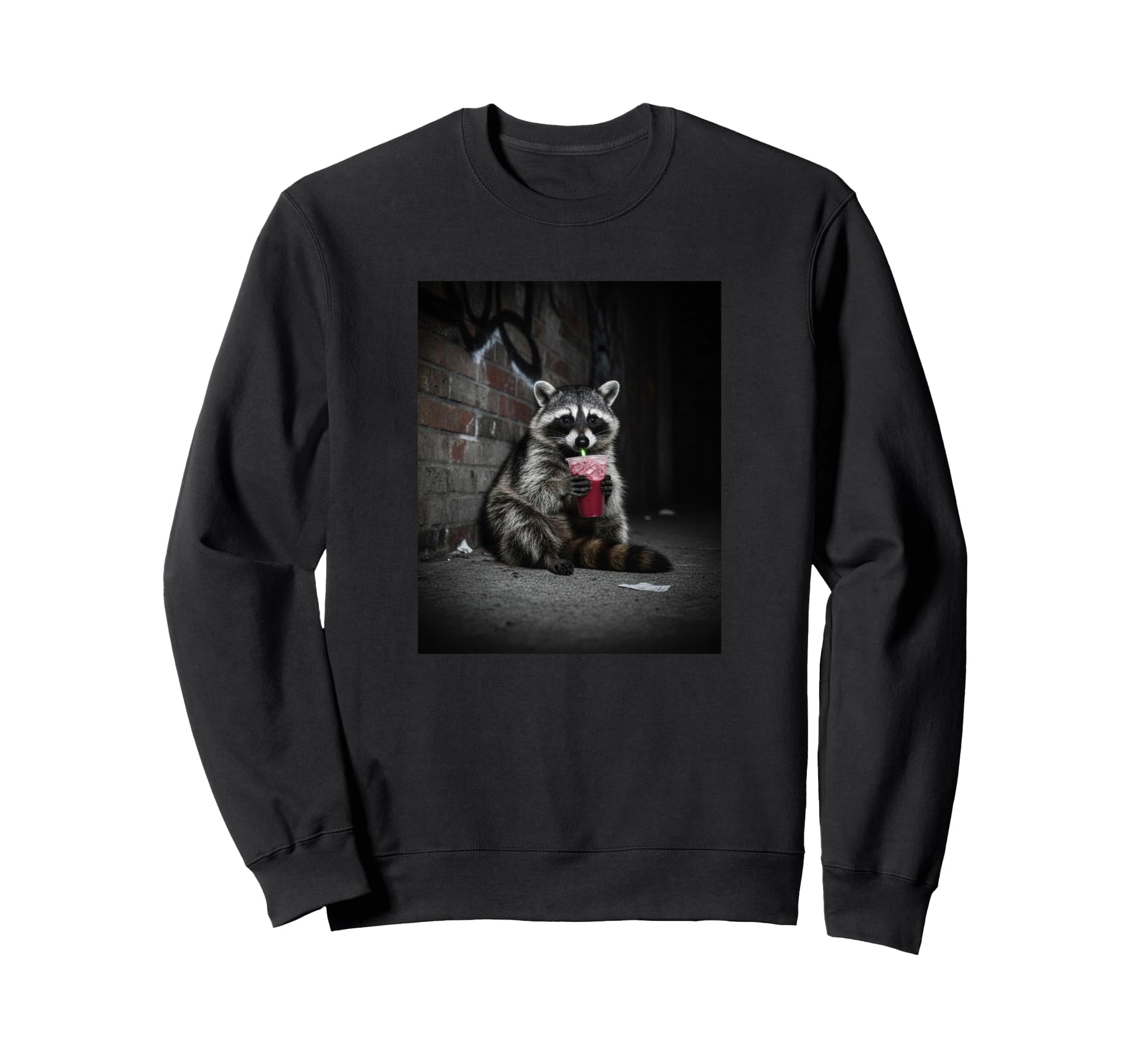 Drinking Juice Funny Raccoon Meme Sweatshirt - Unique Graphic for Adults - T-Shirt, Sweatshirt, Hoodie