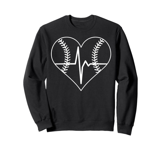 Baseball Heartbeat Heart Symbol Sweatshirt - Aesthetic Graphic Men Women - T-Shirt, Sweatshirt, Hoodie