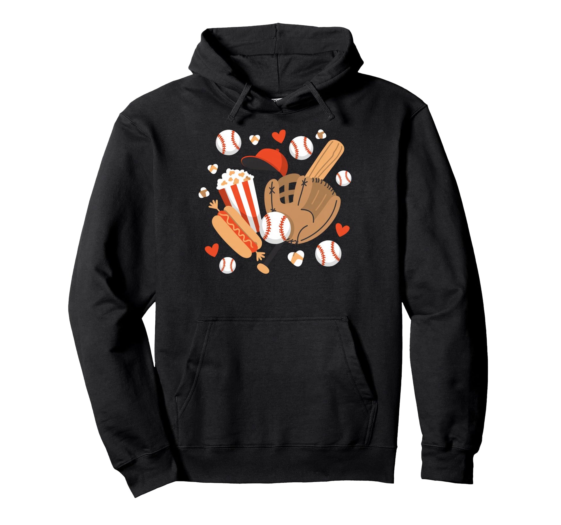 Playful Cartoon Baseball Elements Hoodie - Aesthetic Graphic Men Women - T-Shirt, Sweatshirt, Hoodie