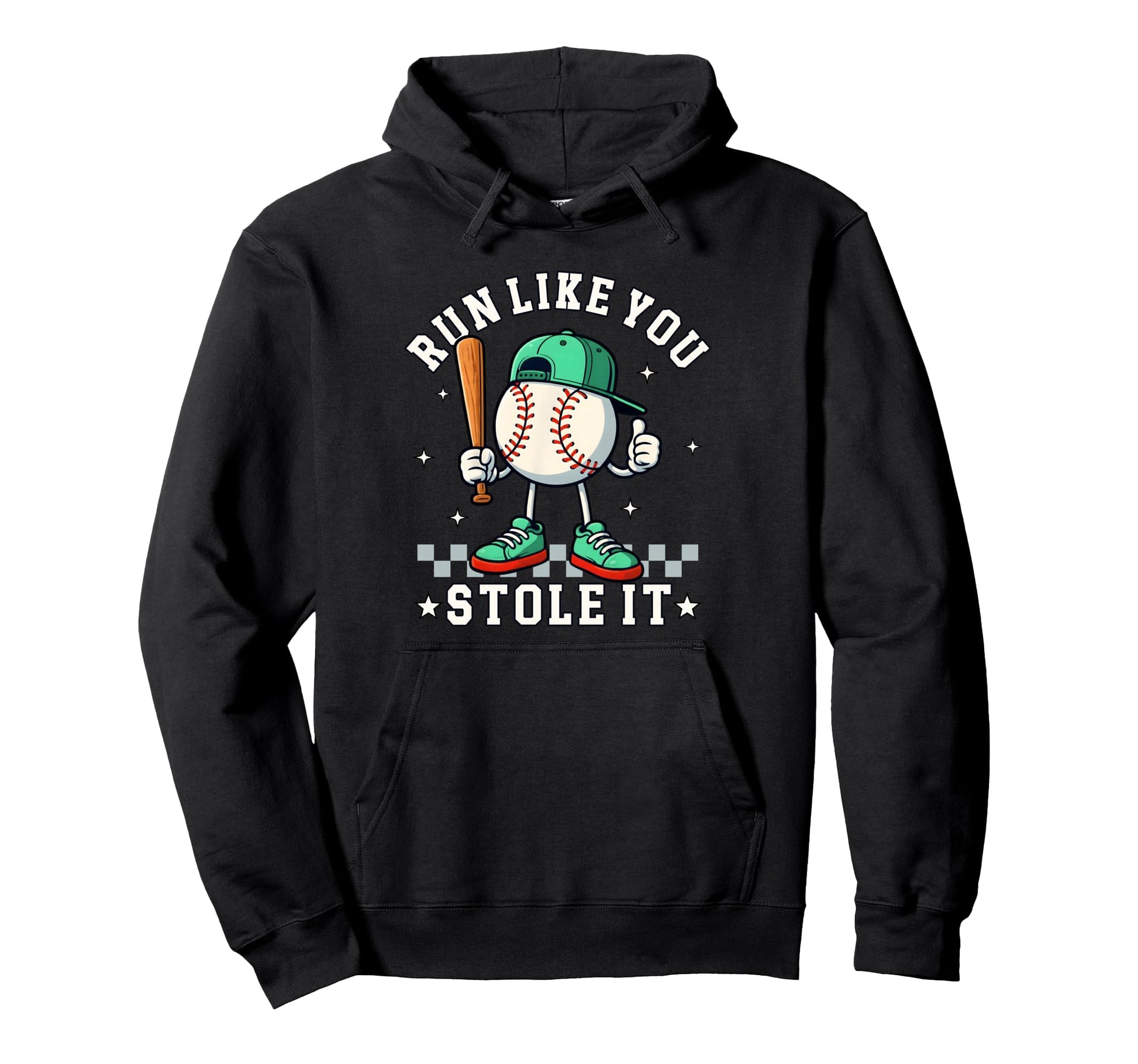 Funny Baseball Cartoon Run Like Hoodie - Casual Everyday Wear for Adults - T-Shirt, Sweatshirt, Hoodie