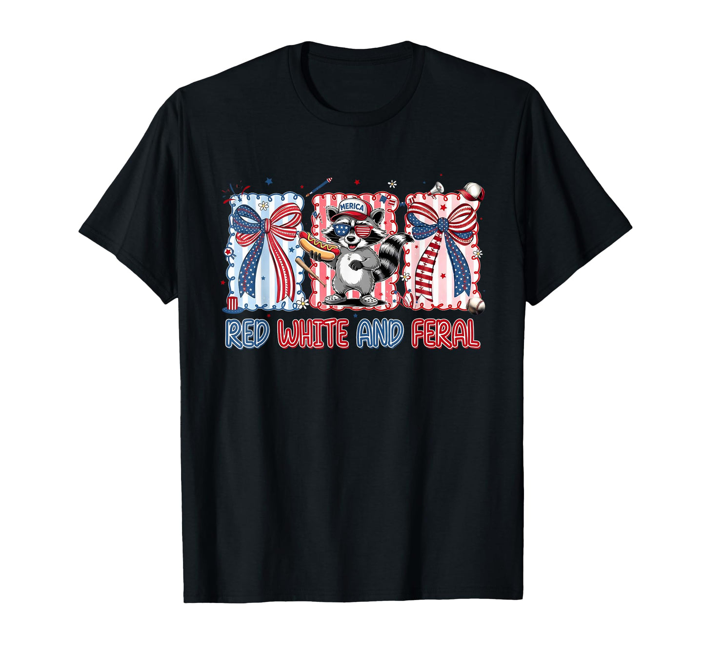 Red White And Feral Patriotic Raccoon T-Shirt - Trendy Graphic for Adults - T-Shirt, Sweatshirt, Hoodie