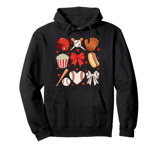 Baseball Bow Mothers Day Baseball Mom Mama Hoodie - Unique Graphic Unisex - T-Shirt, Sweatshirt, Hoodie