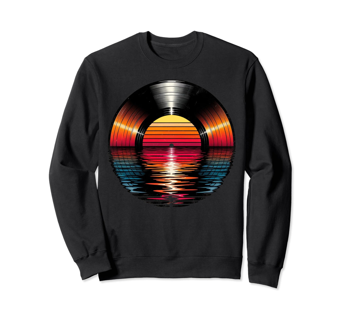 80S Vinyl Sunset Synthwave Sweatshirt - Casual Everyday Wear Men Women - T-Shirt, Sweatshirt, Hoodie