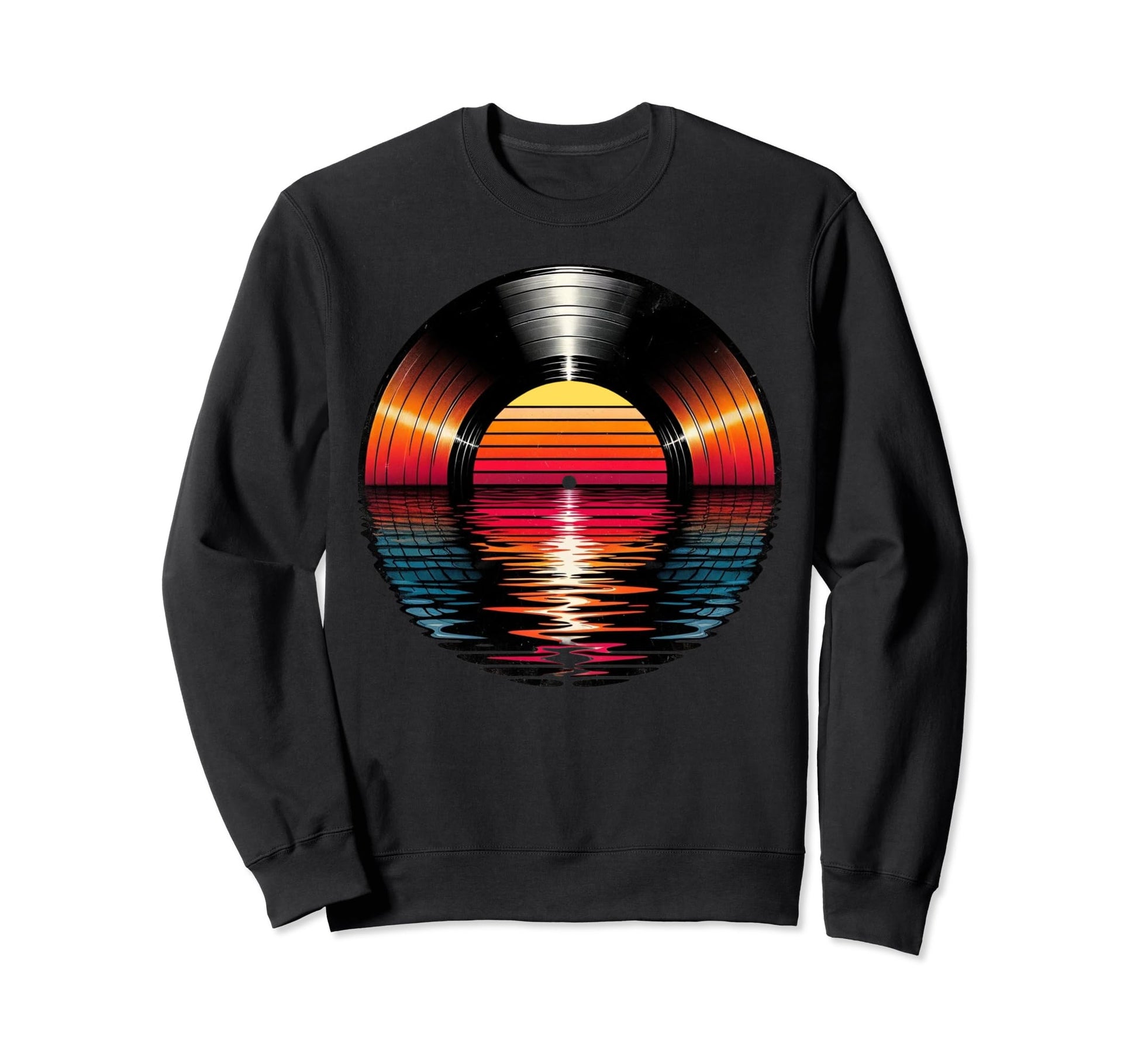 80S Vinyl Sunset Synthwave Sweatshirt - Casual Everyday Wear Men Women - T-Shirt, Sweatshirt, Hoodie