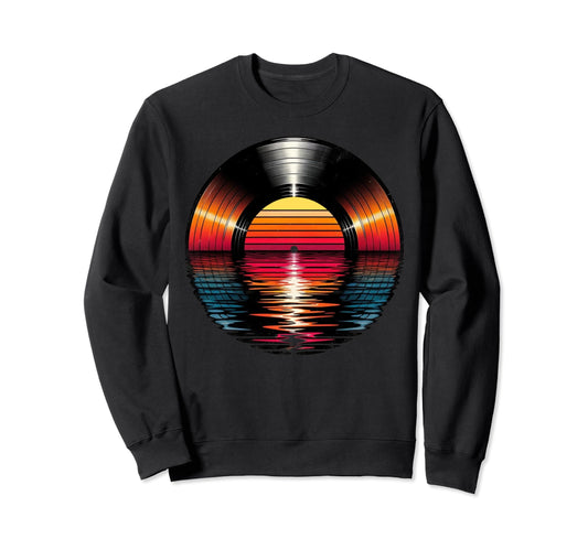 80S Vinyl Sunset Synthwave Sweatshirt - Casual Everyday Wear Men Women - T-Shirt, Sweatshirt, Hoodie
