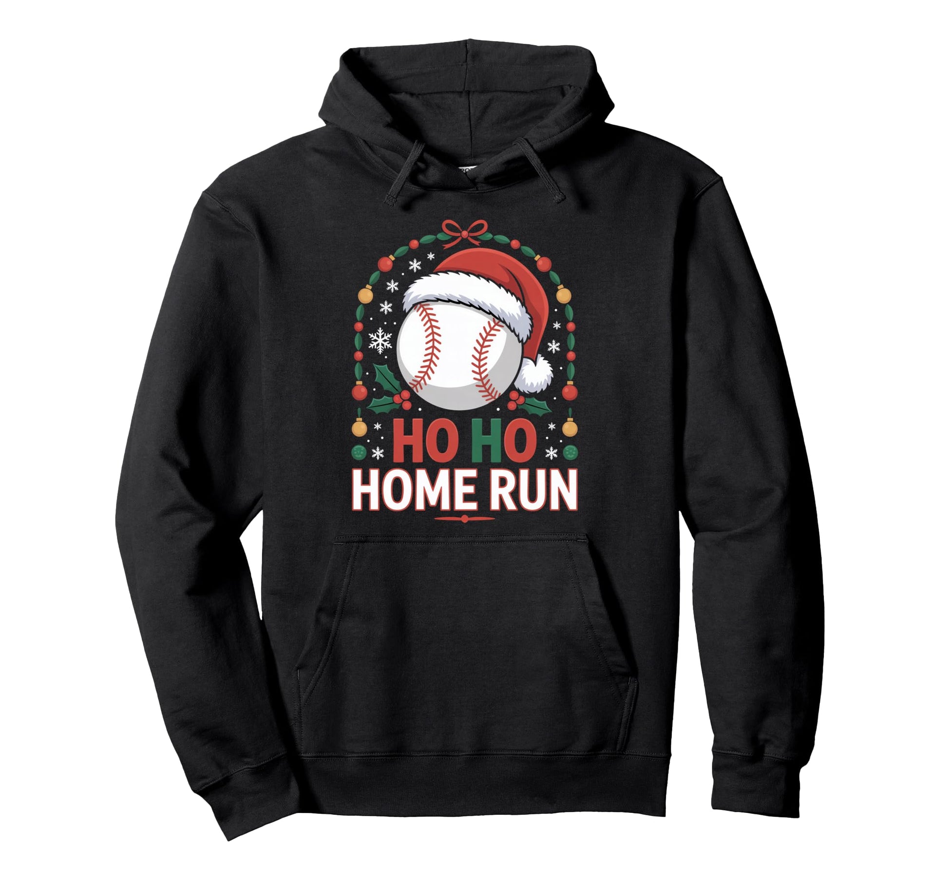 Ho Ho Home Run Baseball Santa Season Hoodie - Graphic Print Men Women - T-Shirt, Sweatshirt, Hoodie