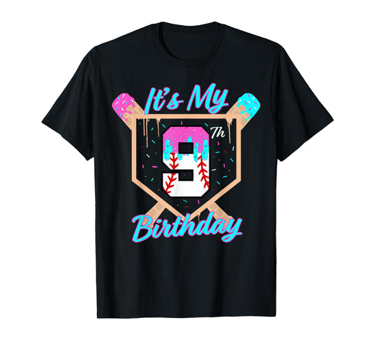 Baseball 9 Year Old Ice Cream Drip 9Th T-Shirt - Graphic Print Men Women - T-Shirt, Sweatshirt, Hoodie