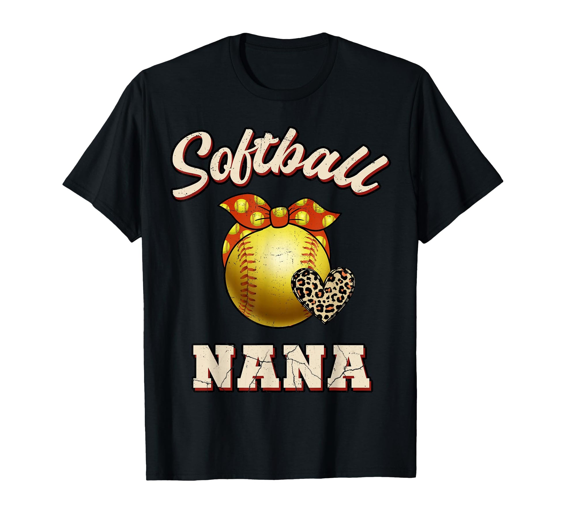 Softball Nana Leopard Heart Fans T-Shirt - Casual Everyday Wear Men Women - T-Shirt, Sweatshirt, Hoodie