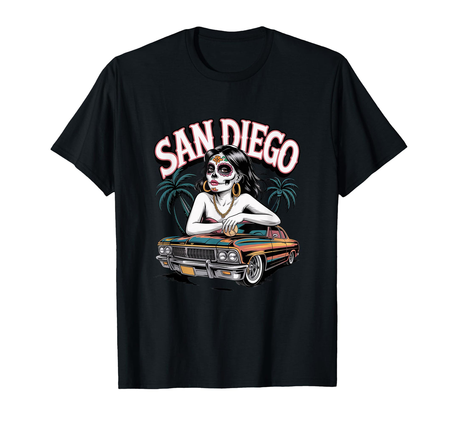 San Diego Sugar Skull Low Rider T-Shirt - Casual Everyday Wear Unisex - T-Shirt, Sweatshirt, Hoodie