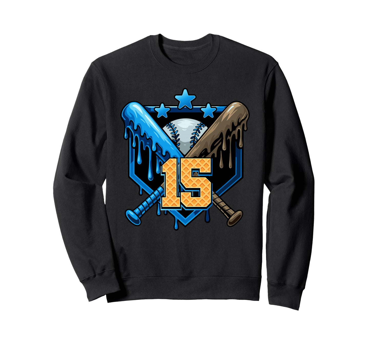 15Th Birthday Baseball Drip Number 15 Sweatshirt - Minimalist Print Unisex - T-Shirt, Sweatshirt, Hoodie