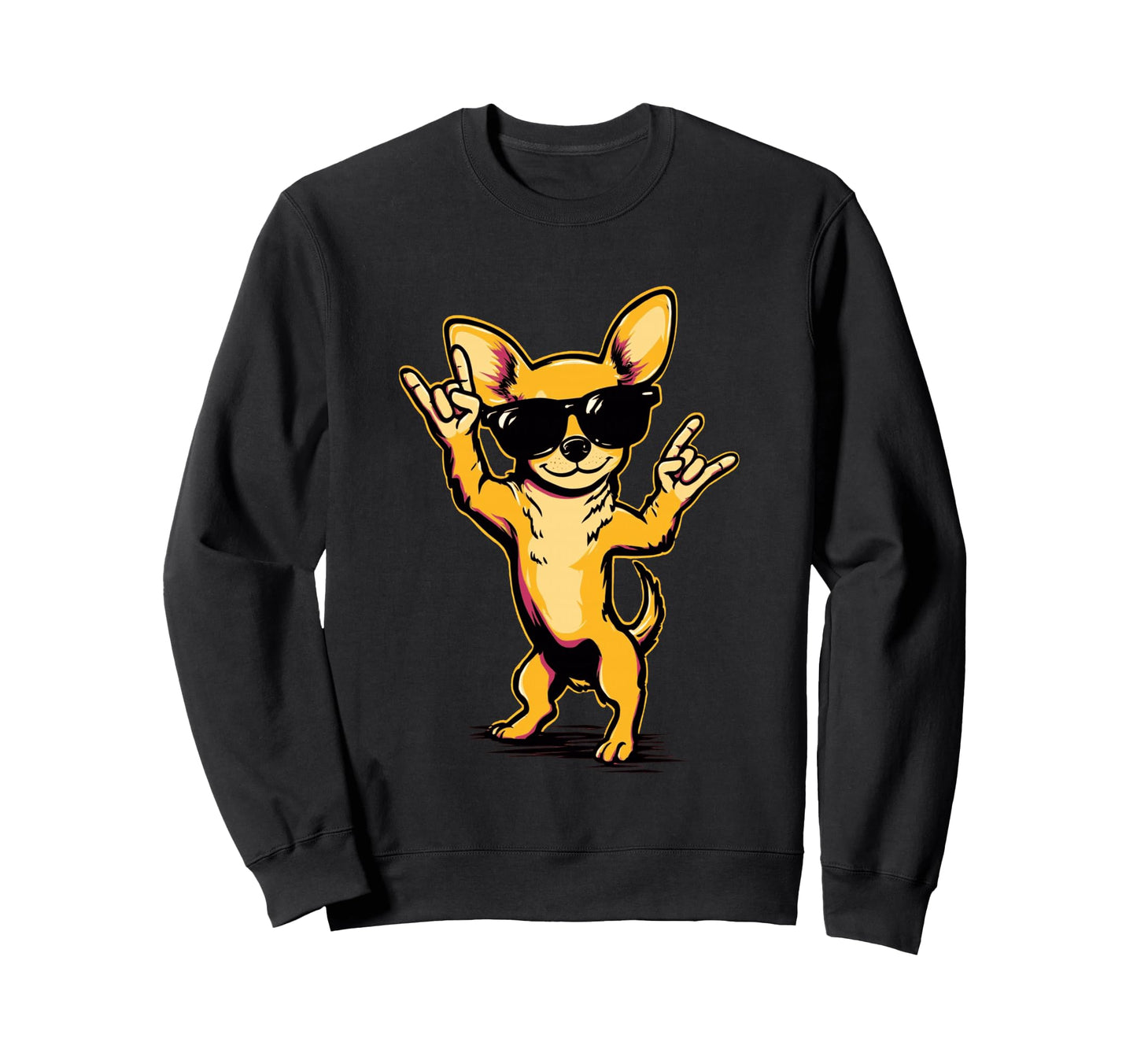 Chihuahua Dog Rock Hand Sign Punk Sweatshirt - Fun Novelty Design Men Women - T-Shirt, Sweatshirt, Hoodie