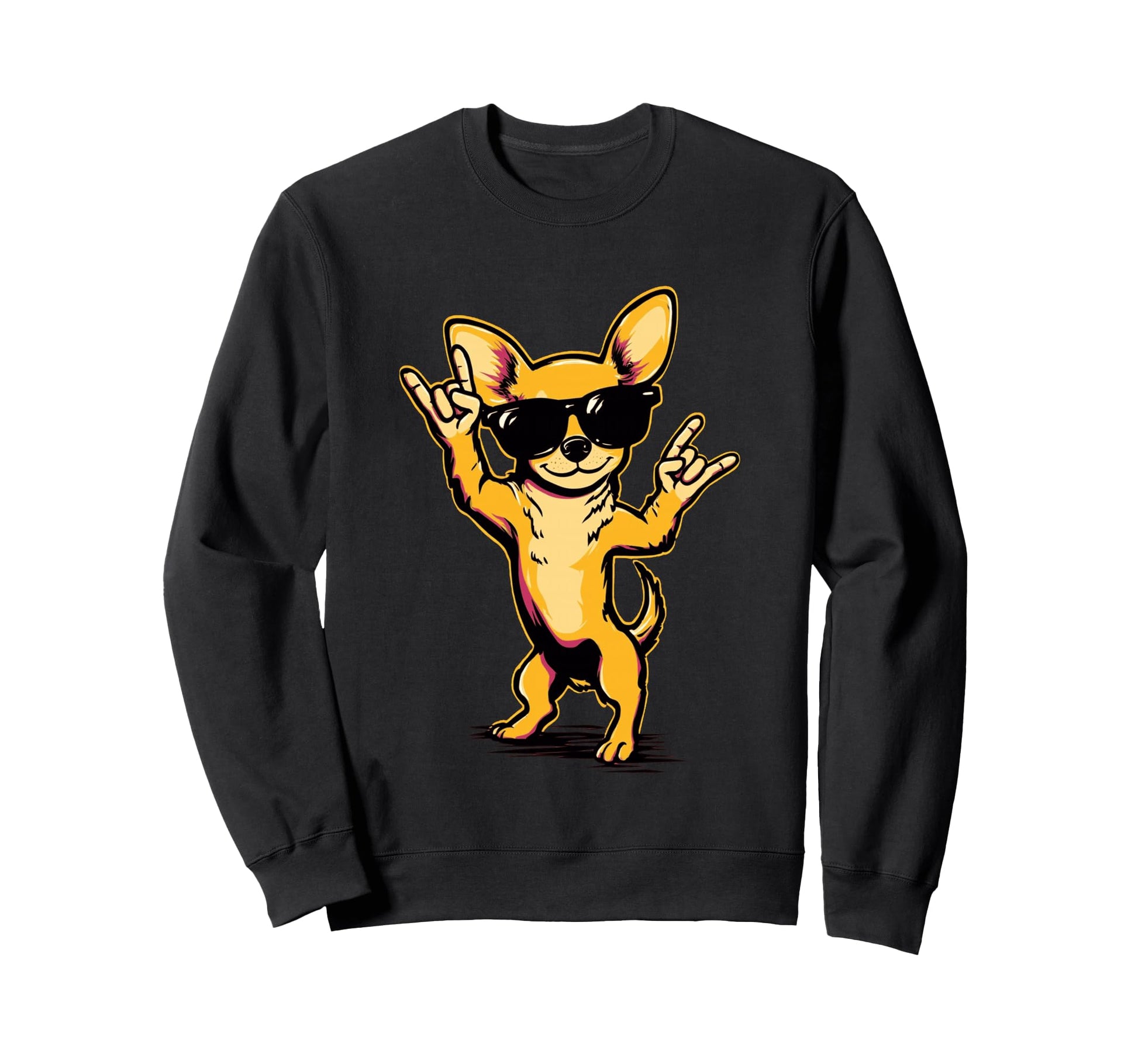 Chihuahua Dog Rock Hand Sign Punk Sweatshirt - Fun Novelty Design Men Women - T-Shirt, Sweatshirt, Hoodie