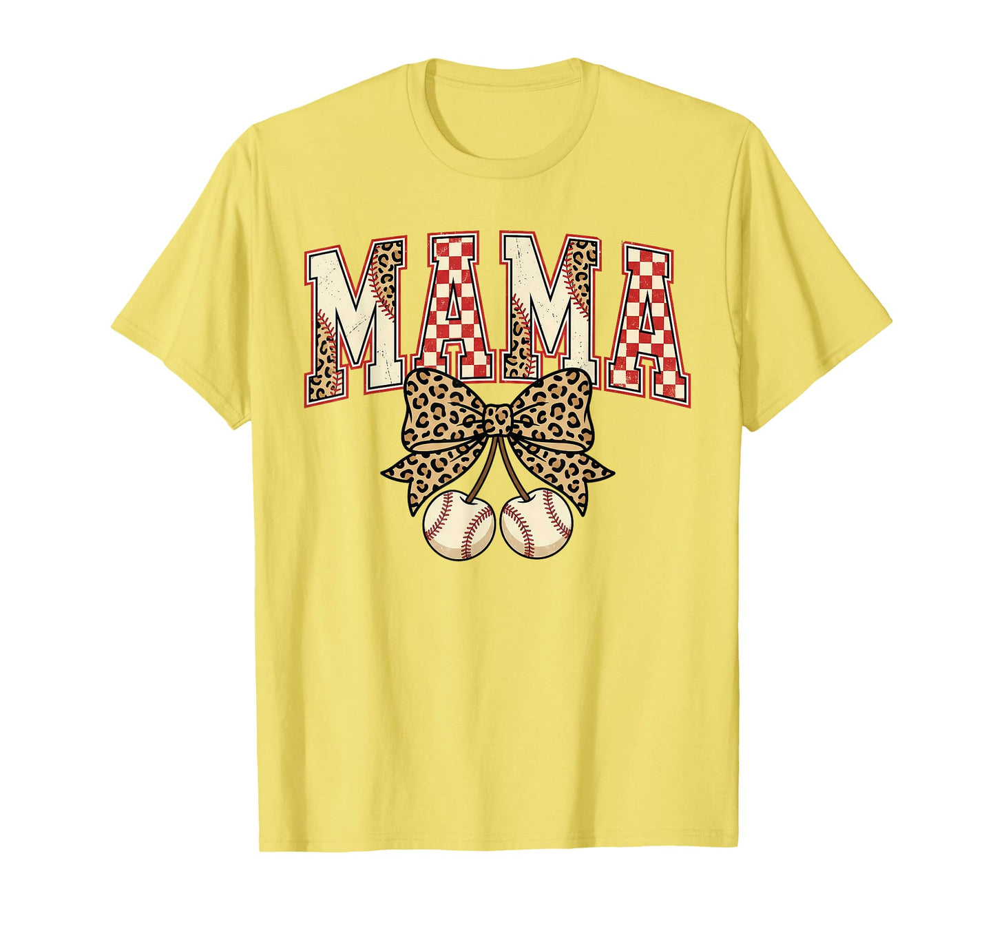 Baseball Mom Leopard Bow Checkered T-Shirt - Streetwear Style Men Women - T-Shirt, Sweatshirt, Hoodie