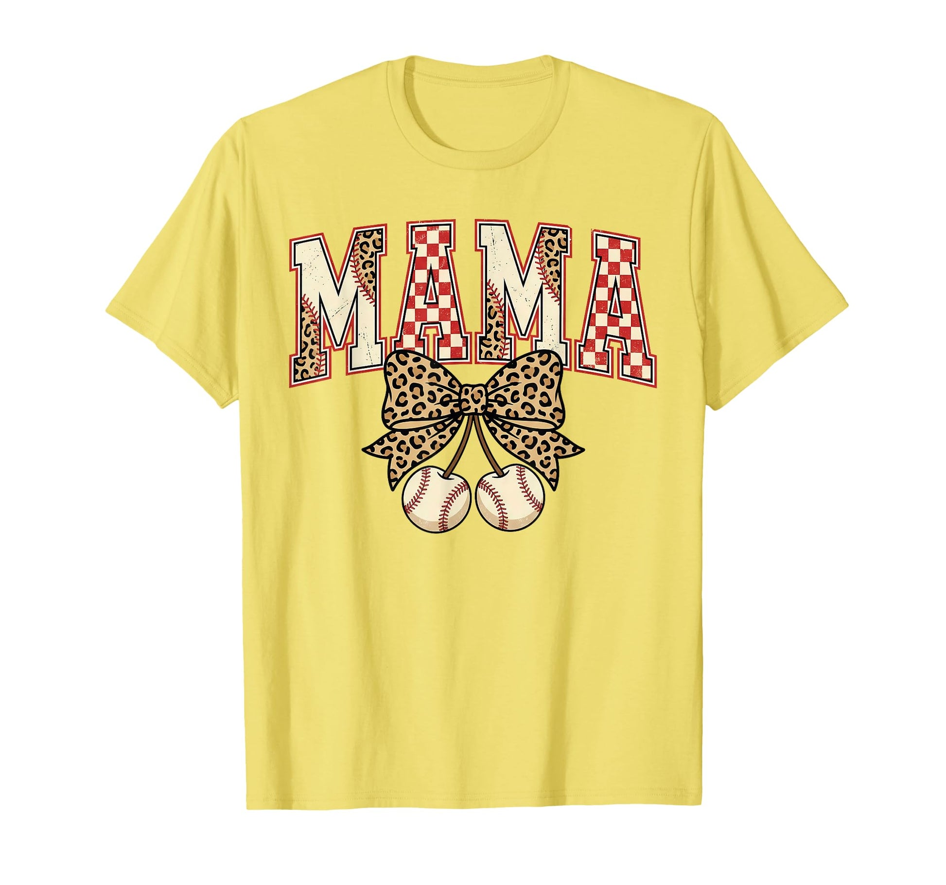 Baseball Mom Leopard Bow Checkered T-Shirt - Streetwear Style Men Women - T-Shirt, Sweatshirt, Hoodie