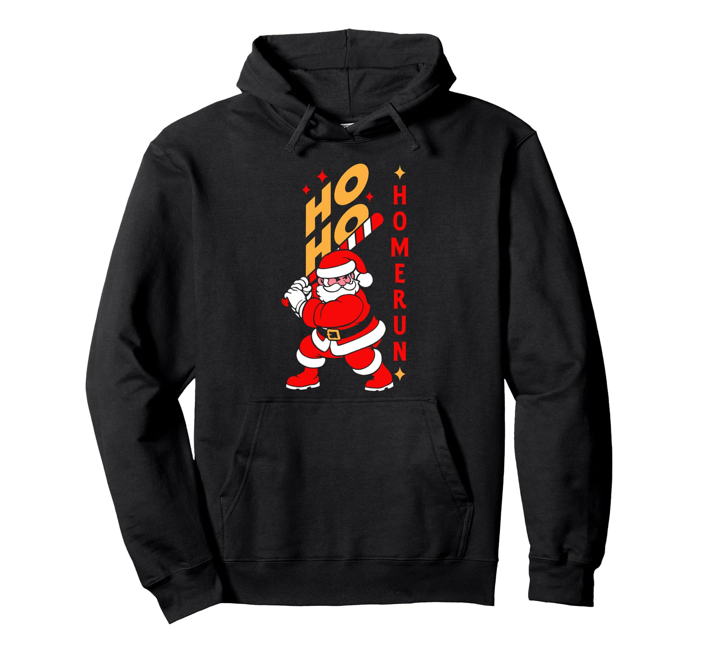 Baseball Ho Ho Homerun Santa Playing Hoodie - Minimalist Print for Adults - T-Shirt, Sweatshirt, Hoodie