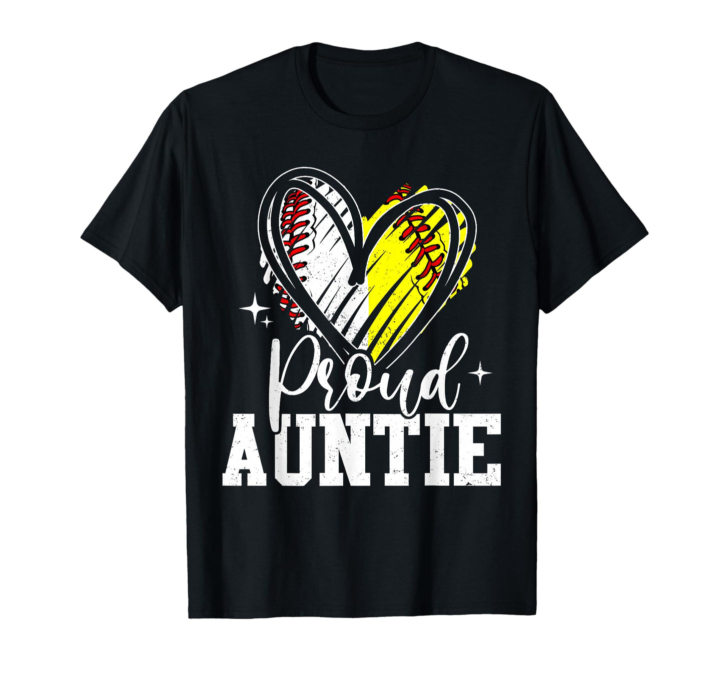 Proud Auntie Baseball Softball Heart T-Shirt - Novelty Apparel Men Women - T-Shirt, Sweatshirt, Hoodie