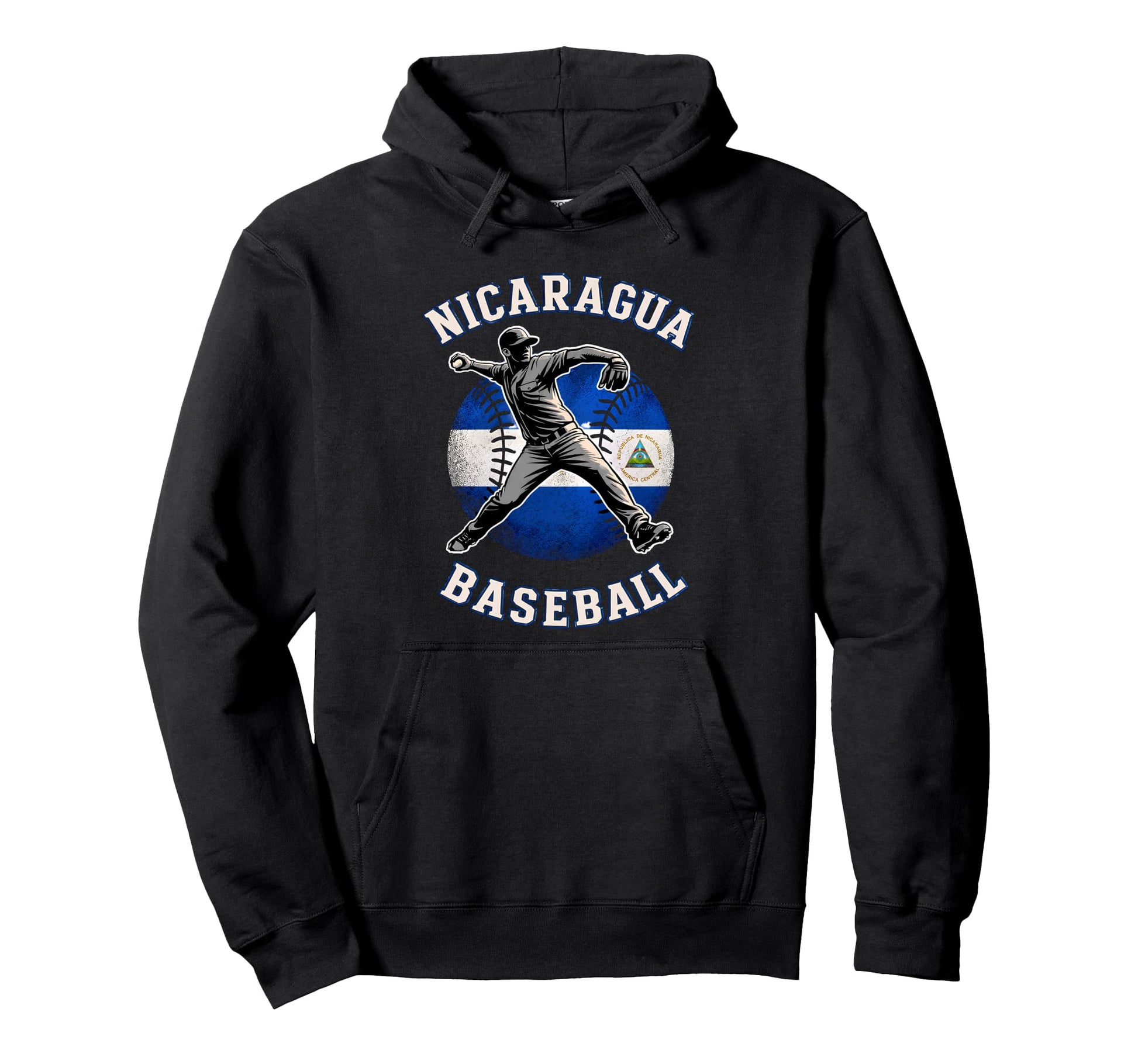 Nicaragua Baseball Pitcher Flag Colors Hoodie - Streetwear Style Unisex - T-Shirt, Sweatshirt, Hoodie