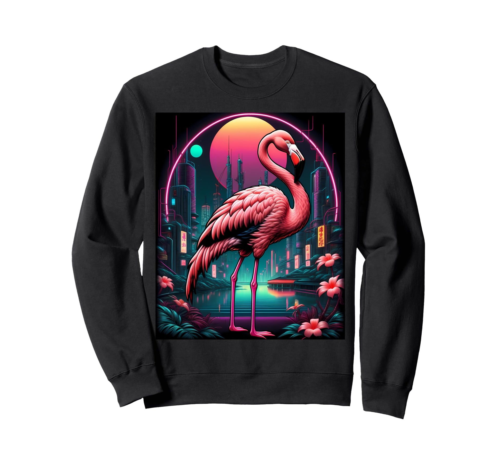 Vaporwave Flamingo 80S Synthwave Sweatshirt - Minimalist Print Unisex - T-Shirt, Sweatshirt, Hoodie