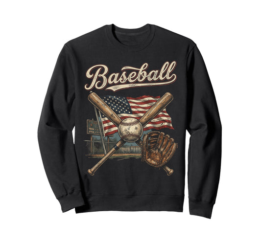 American Flag Baseball Player Bat Sweatshirt - Unique Graphic Men Women - T-Shirt, Sweatshirt, Hoodie