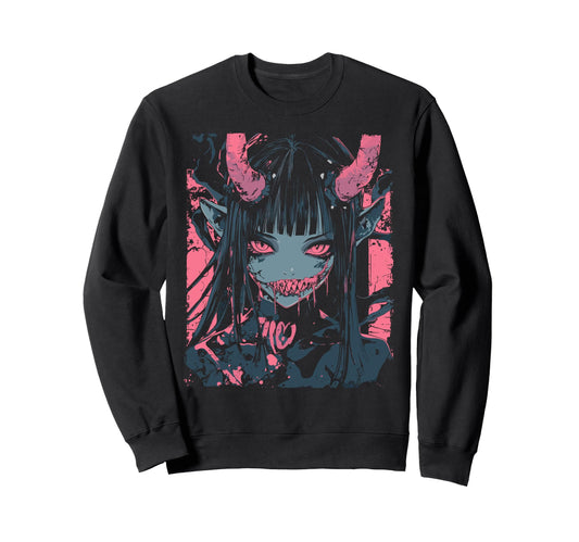 Anime Horror Aesthetic Vaporwave Waifu Sweatshirt - Unique Graphic Unisex - T-Shirt, Sweatshirt, Hoodie