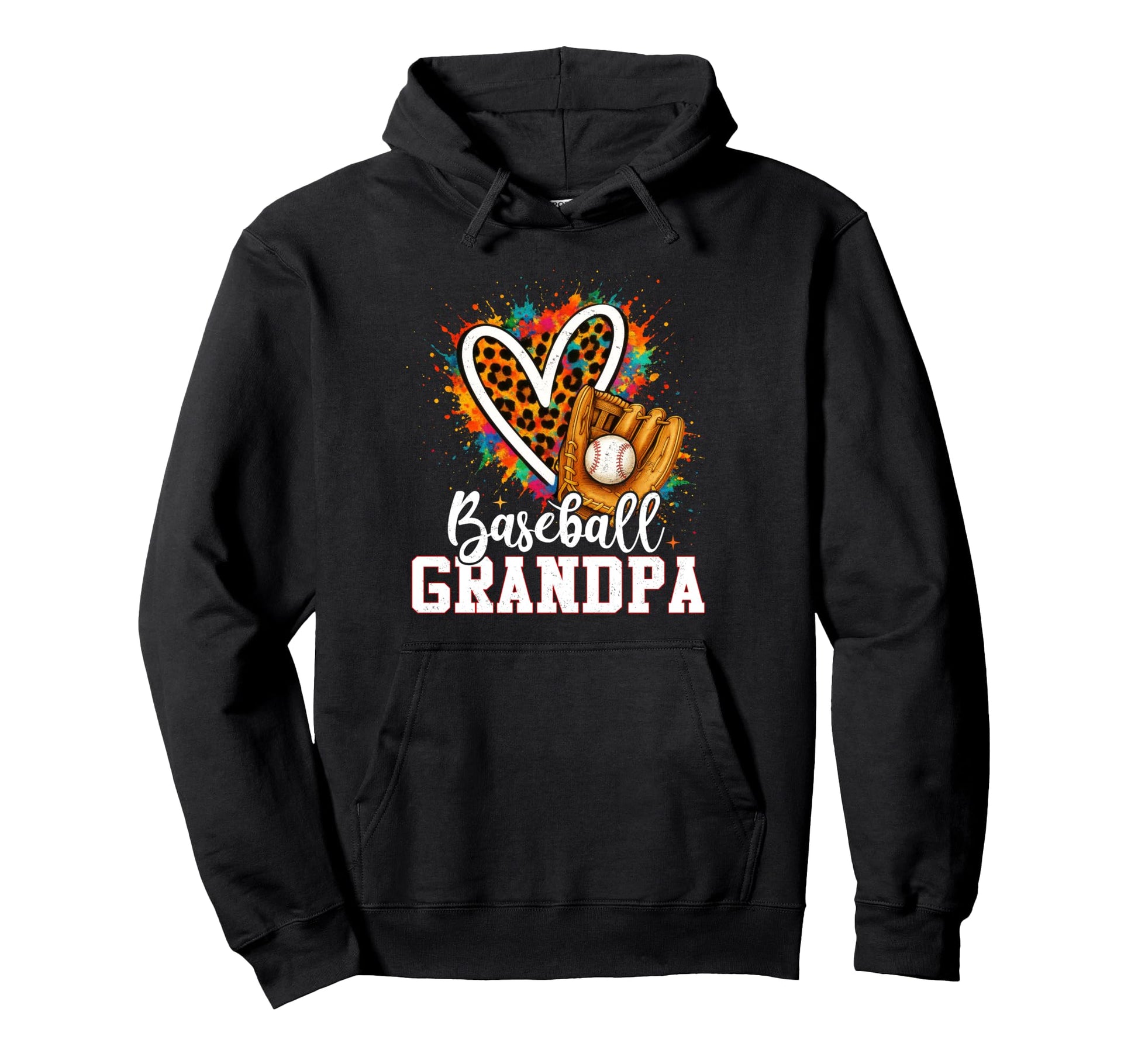 Baseball Grandpa Leopard Heart Colorful Hoodie - Unique Graphic for Adults - T-Shirt, Sweatshirt, Hoodie