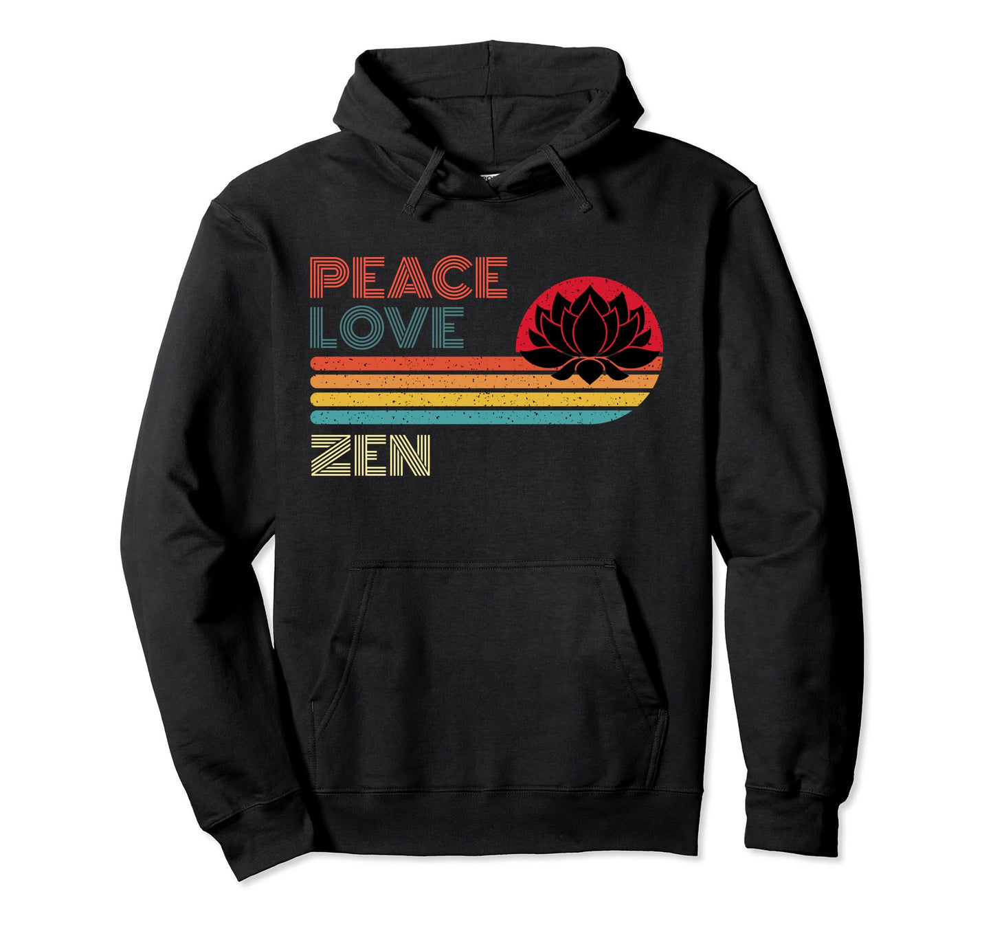 Peace Love Zen Striped Sunset Yoga Hoodie - Trendy Graphic for Adults - T-Shirt, Sweatshirt, Hoodie