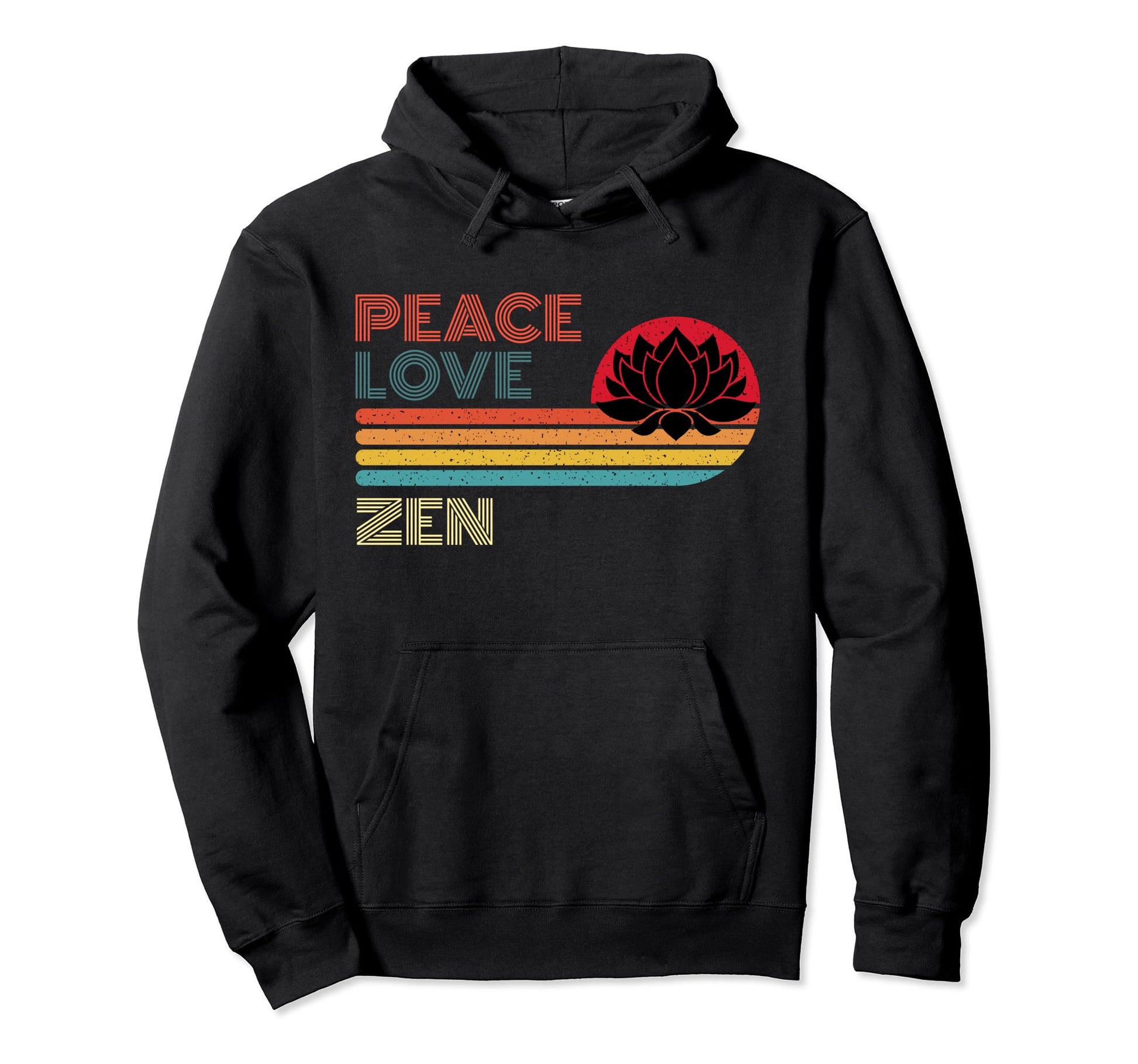 Peace Love Zen Striped Sunset Yoga Hoodie - Trendy Graphic for Adults - T-Shirt, Sweatshirt, Hoodie