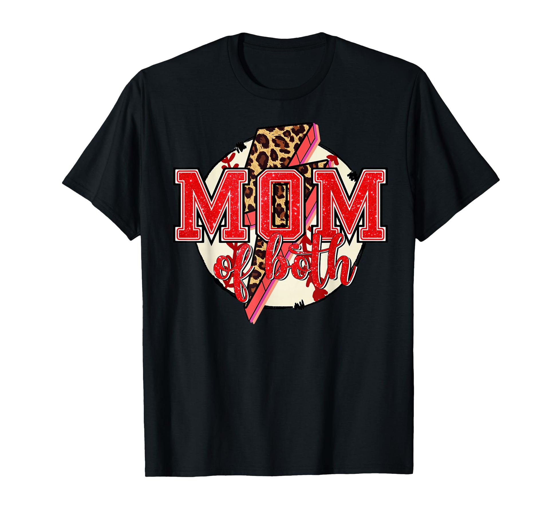 Mom Both Leopard Baseball Cheerleader T-Shirt - Graphic Print for Adults - T-Shirt, Sweatshirt, Hoodie