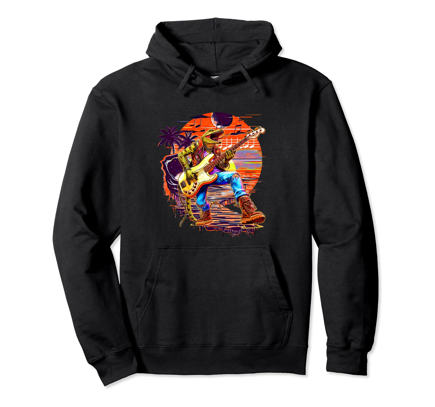 80S 90S Streetwear Rocker Lizard Bass Hoodie - Custom Art Print Unisex - T-Shirt, Sweatshirt, Hoodie