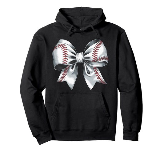 Baseball Bow Baseball Mom Mothers Day Hoodie - Graphic Print Men Women - T-Shirt, Sweatshirt, Hoodie