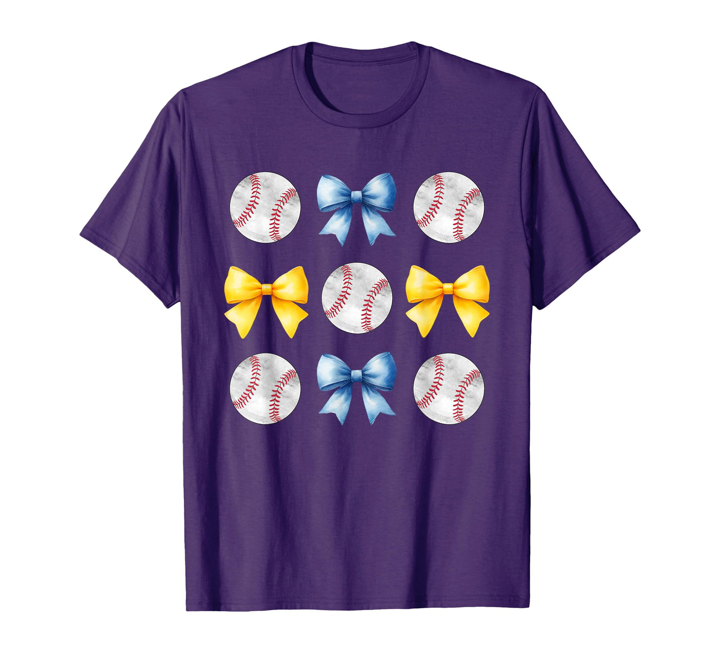 Baseballs Light Blue Yellow Bows Ball T-Shirt - Unique Graphic for Adults - T-Shirt, Sweatshirt, Hoodie