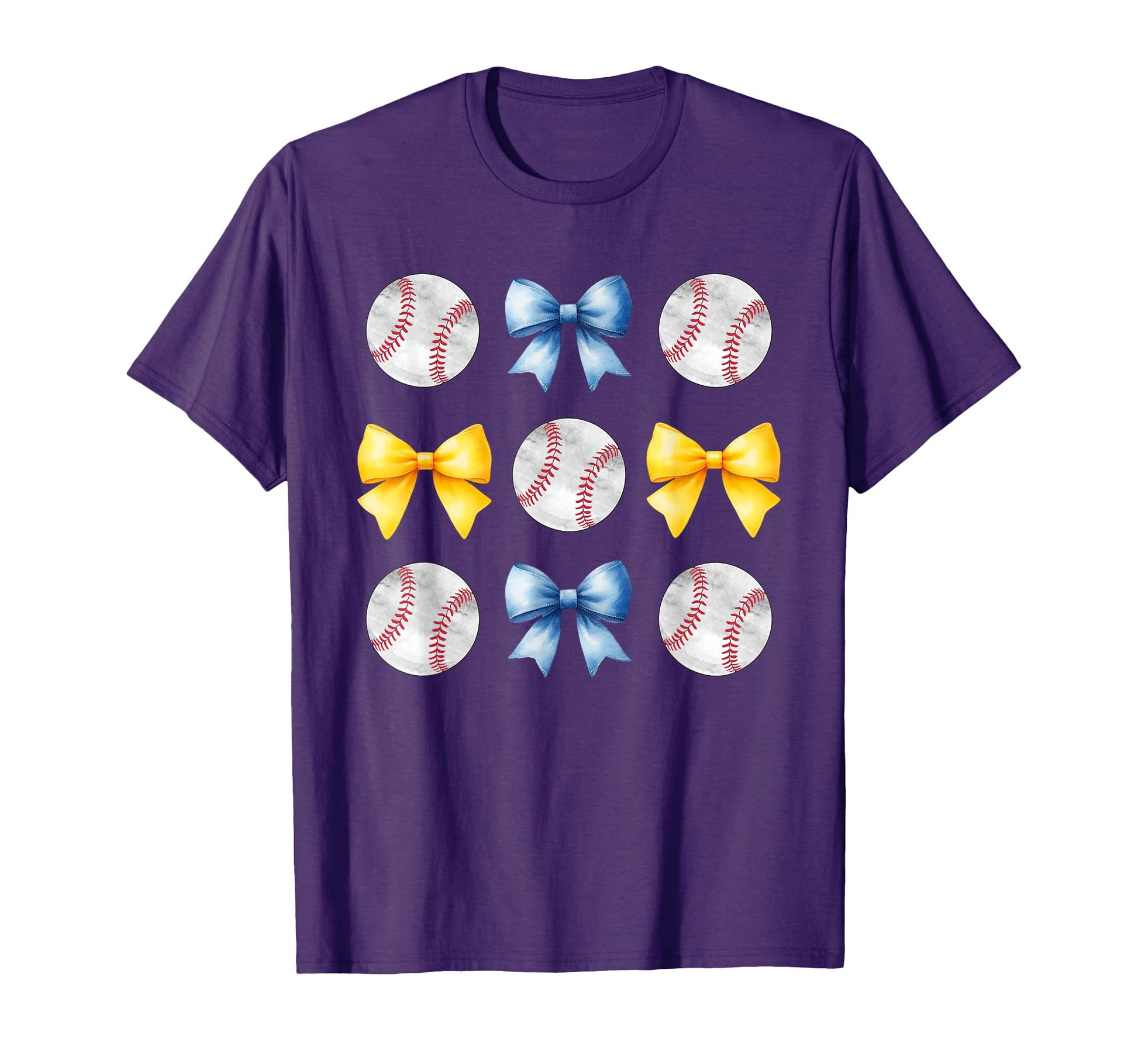 Baseballs Light Blue Yellow Bows Ball T-Shirt - Unique Graphic for Adults - T-Shirt, Sweatshirt, Hoodie