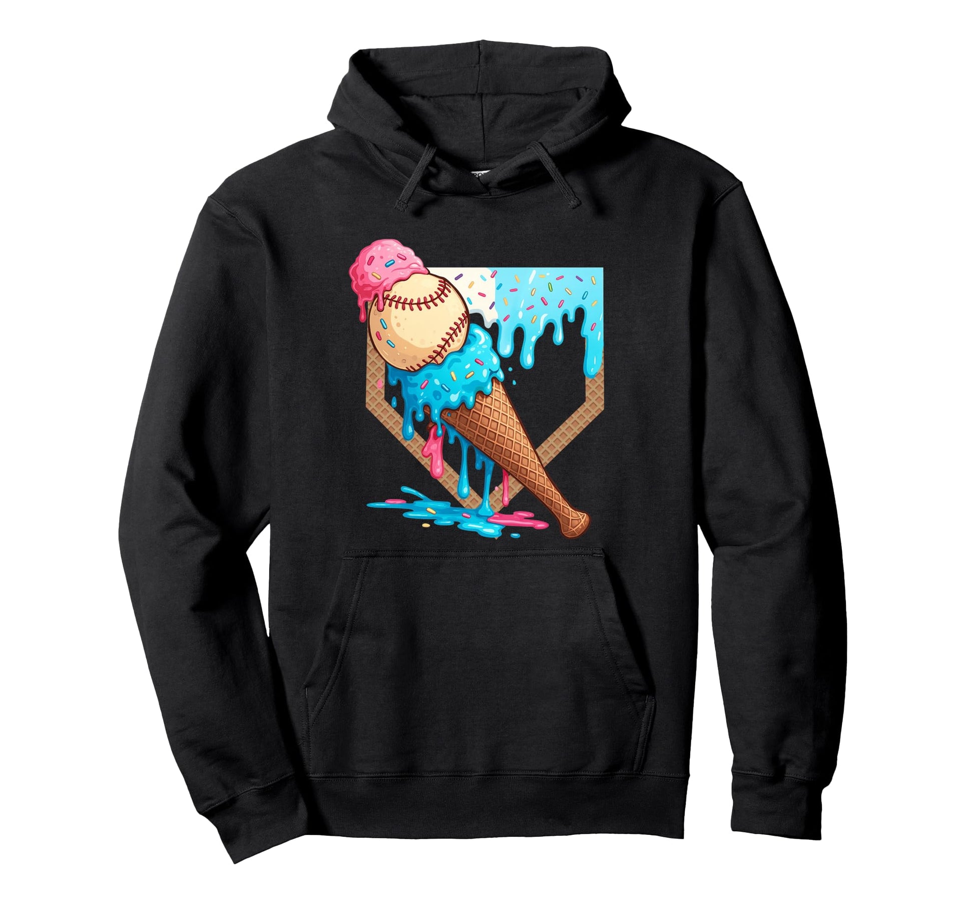 Ice Cream Drip Baseball Game Day Home Hoodie - Minimalist Print Men Women - T-Shirt, Sweatshirt, Hoodie