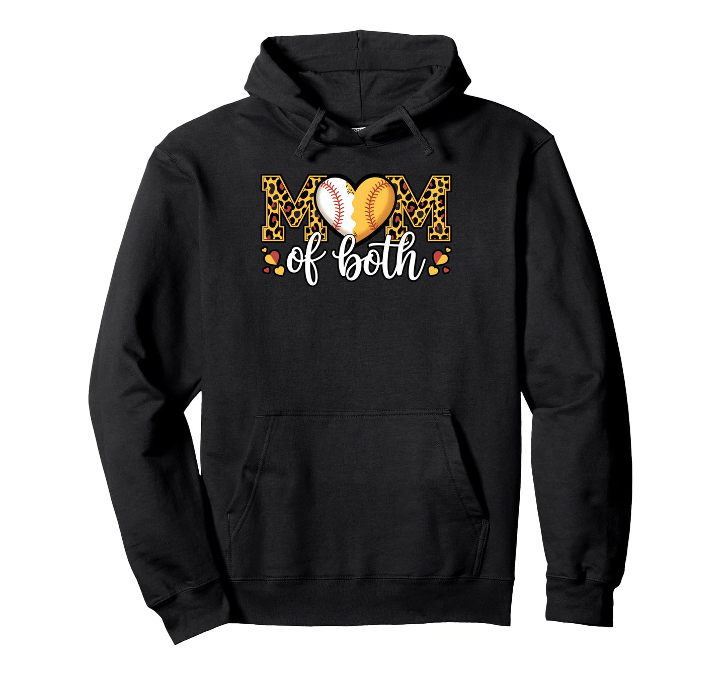 Mom Both Baseball Softball Heart Leopard Hoodie - Graphic Print for Adults - T-Shirt, Sweatshirt, Hoodie